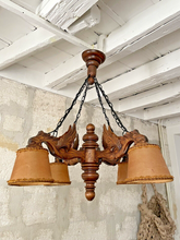 Load image into Gallery viewer, Nice Vintage French Carved Wood Gothic Chimera Chandelier 4 Lights Gargoye 1950
