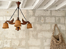 Load image into Gallery viewer, Nice Vintage French Carved Wood Gothic Chimera Chandelier 4 Lights Gargoye 1950
