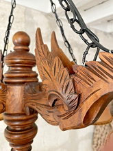 Load image into Gallery viewer, Nice Vintage French Carved Wood Gothic Chimera Chandelier 4 Lights Gargoye 1950
