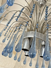 Load image into Gallery viewer, Vintage Waterfall Chandelier Blue Glass Drops 1970 MURANO Chrome VENINI Ceiling
