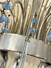 Load image into Gallery viewer, Vintage Waterfall Chandelier Blue Glass Drops 1970 MURANO Chrome VENINI Ceiling
