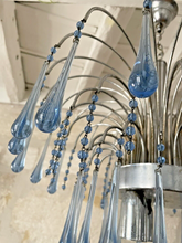 Load image into Gallery viewer, Vintage Waterfall Chandelier Blue Glass Drops 1970 MURANO Chrome VENINI Ceiling
