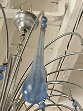 Load image into Gallery viewer, Vintage Waterfall Chandelier Blue Glass Drops 1970 MURANO Chrome VENINI Ceiling
