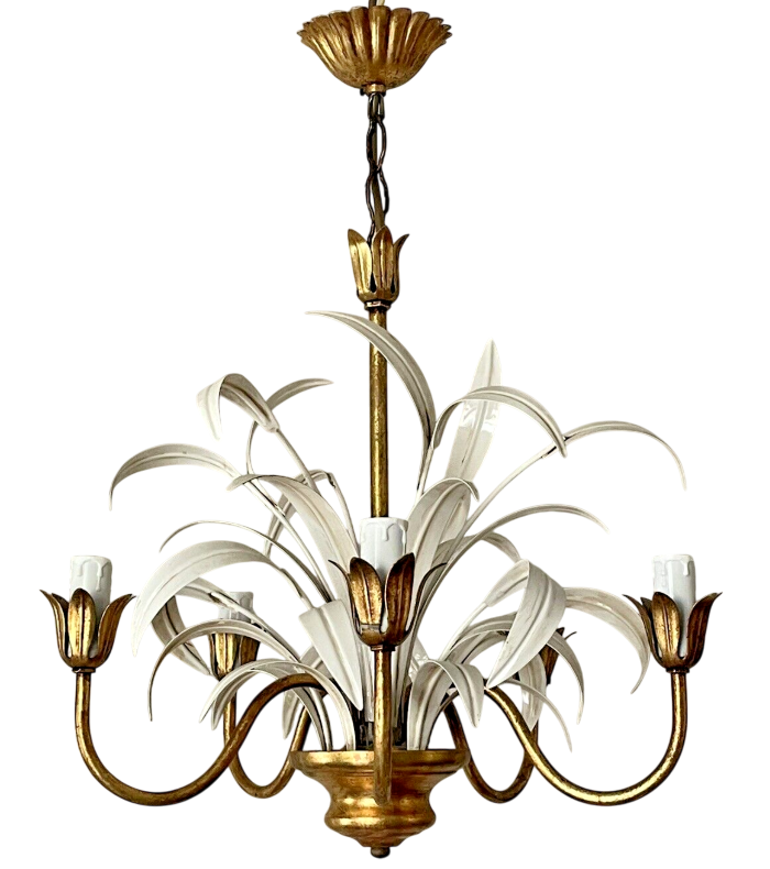 Nice Gilded Enameled Chandelier Ceiling 70's Regency Mid Century HANS KOGL Style