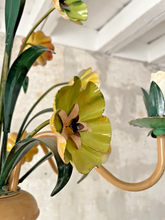 Load image into Gallery viewer, Charming Florentine Chandelier Painted Tole Metal Flowers 70&#39;s Italian Ceiling
