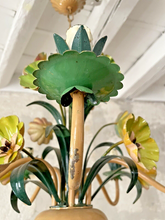 Load image into Gallery viewer, Charming Florentine Chandelier Painted Tole Metal Flowers 70&#39;s Italian Ceiling
