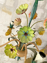 Load image into Gallery viewer, Charming Florentine Chandelier Painted Tole Metal Flowers 70&#39;s Italian Ceiling
