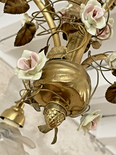 Load image into Gallery viewer, Rare French Antique Bronze Louis XVI Chandelier Porcelain Flowers Ribbon Foliage
