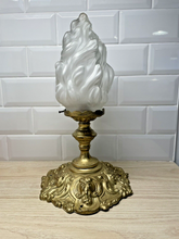 Load image into Gallery viewer, Gorgeous French Hall Lantern 1900 Chandelier Ceiling Gilded Brass Flame Glass
