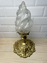 Load image into Gallery viewer, Gorgeous French Hall Lantern 1900 Chandelier Ceiling Gilded Brass Flame Glass
