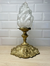 Load image into Gallery viewer, Gorgeous French Hall Lantern 1900 Chandelier Ceiling Gilded Brass Flame Glass
