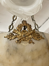 Load image into Gallery viewer, 1900 Gorgeous Antique French Alabaster Pendant Chandelier Ceiling Gilded Bronze
