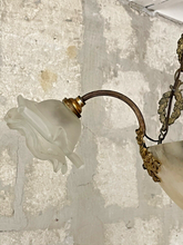 Load image into Gallery viewer, 1900 Gorgeous Antique French Alabaster Pendant Chandelier Ceiling Gilded Bronze
