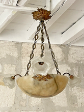 Load image into Gallery viewer, 1900 Gorgeous Antique French Alabaster Pendant Chandelier Ceiling Gilded Bronze
