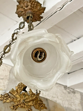 Load image into Gallery viewer, 1900 Gorgeous Antique French Alabaster Pendant Chandelier Ceiling Gilded Bronze
