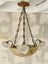 Load image into Gallery viewer, 1900 Gorgeous Antique French Alabaster Pendant Chandelier Ceiling Gilded Bronze
