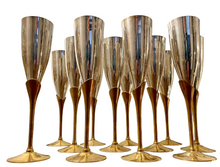 Load image into Gallery viewer, Charming Set of x12 Vintage Champagne Flutes - Brass &amp; Silverplated Metal - 9&quot;
