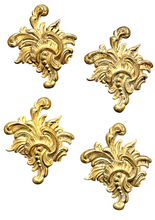 Load image into Gallery viewer, Antique Set 4x Nail Cover French Gilded Brass Pediment Hardware Salvage
