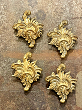 Load image into Gallery viewer, Antique Set 4x Nail Cover French Gilded Brass Pediment Hardware Salvage
