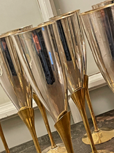 Load image into Gallery viewer, Charming Set of x12 Vintage Champagne Flutes - Brass &amp; Silverplated Metal - 9&quot;
