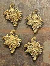 Load image into Gallery viewer, Antique Set 4x Nail Cover French Gilded Brass Pediment Hardware Salvage
