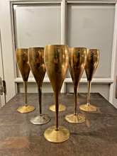 Load image into Gallery viewer, Charming Set of x6 Vintage Champagne Flutes - Brass &amp; Silverplated Metal - 9&quot;
