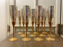 Load image into Gallery viewer, Charming Set of x12 Vintage Champagne Flutes - Brass &amp; Silverplated Metal - 9&quot;
