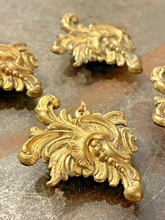 Load image into Gallery viewer, Antique Set 4x Nail Cover French Gilded Brass Pediment Hardware Salvage
