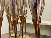 Load image into Gallery viewer, Charming Set of x12 Vintage Champagne Flutes - Brass &amp; Silverplated Metal - 9&quot;
