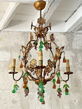 Load image into Gallery viewer, Gorgeous Antique Chandelier Handmade Glass Drops Fruits 1920 MURANO 4 lights
