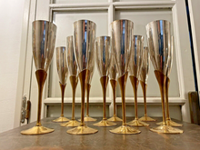 Load image into Gallery viewer, Charming Set of x12 Vintage Champagne Flutes - Brass &amp; Silverplated Metal - 9&quot;
