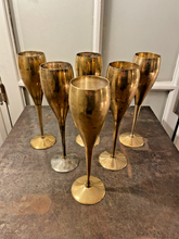 Load image into Gallery viewer, Charming Set of x6 Vintage Champagne Flutes - Brass &amp; Silverplated Metal - 9&quot;
