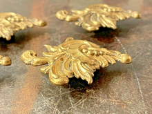 Load image into Gallery viewer, Antique Set 4x Nail Cover French Gilded Brass Pediment Hardware Salvage
