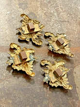 Load image into Gallery viewer, Antique Set 4x Nail Cover French Gilded Brass Pediment Hardware Salvage
