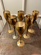 Load image into Gallery viewer, Charming Set of x6 Vintage Champagne Flutes - Brass &amp; Silverplated Metal - 9&quot;
