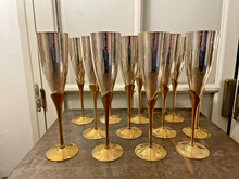 Load image into Gallery viewer, Charming Set of x12 Vintage Champagne Flutes - Brass &amp; Silverplated Metal - 9&quot;
