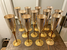 Load image into Gallery viewer, Charming Set of x12 Vintage Champagne Flutes - Brass &amp; Silverplated Metal - 9&quot;
