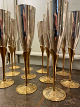 Load image into Gallery viewer, Charming Set of x12 Vintage Champagne Flutes - Brass &amp; Silverplated Metal - 9&quot;
