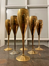 Load image into Gallery viewer, Charming Set of x6 Vintage Champagne Flutes - Brass &amp; Silverplated Metal - 9&quot;
