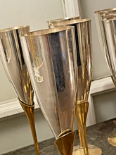 Load image into Gallery viewer, Charming Set of x12 Vintage Champagne Flutes - Brass &amp; Silverplated Metal - 9&quot;
