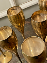 Load image into Gallery viewer, Charming Set of x6 Vintage Champagne Flutes - Brass &amp; Silverplated Metal - 9&quot;
