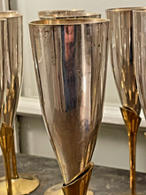 Load image into Gallery viewer, Charming Set of x12 Vintage Champagne Flutes - Brass &amp; Silverplated Metal - 9&quot;
