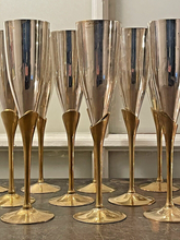 Load image into Gallery viewer, Charming Set of x12 Vintage Champagne Flutes - Brass &amp; Silverplated Metal - 9&quot;
