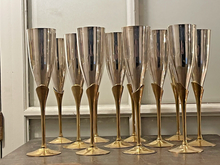 Load image into Gallery viewer, Charming Set of x12 Vintage Champagne Flutes - Brass &amp; Silverplated Metal - 9&quot;
