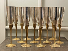 Load image into Gallery viewer, Charming Set of x12 Vintage Champagne Flutes - Brass &amp; Silverplated Metal - 9&quot;
