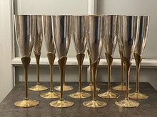 Load image into Gallery viewer, Charming Set of x12 Vintage Champagne Flutes - Brass &amp; Silverplated Metal - 9&quot;
