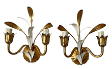 Load image into Gallery viewer, Gorgeous Florentine PAIR Wall Light Gilt Enameled Metal Tole 1980 Italian
