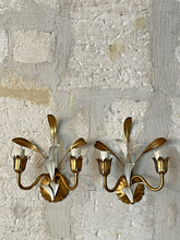 Load image into Gallery viewer, Gorgeous Florentine PAIR Wall Light Gilt Enameled Metal Tole 1980 Italian
