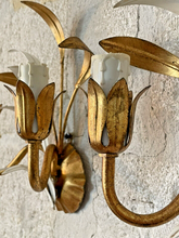 Load image into Gallery viewer, Gorgeous Florentine PAIR Wall Light Gilt Enameled Metal Tole 1980 Italian
