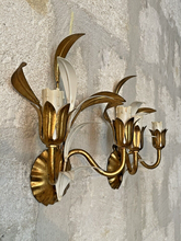 Load image into Gallery viewer, Gorgeous Florentine PAIR Wall Light Gilt Enameled Metal Tole 1980 Italian
